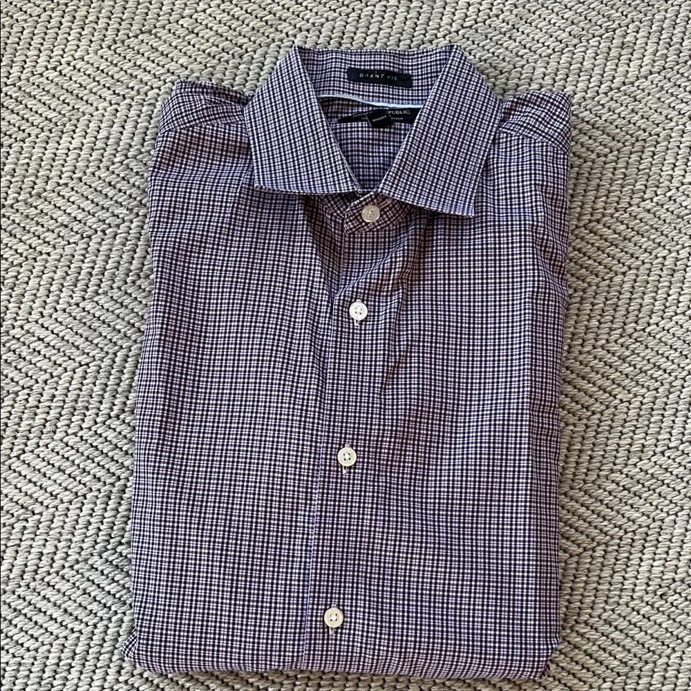 Banana Republic Purple Micro-Check Dress Shirt Grant Fit